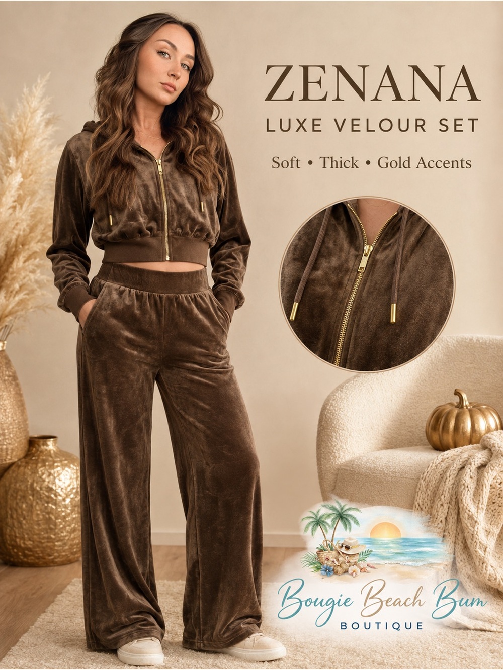 Zenana Outfitters Brown Luxe Velour Amazing set